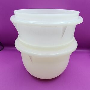 2 Tupperware Servalier Bowls -no lids- White Vintage